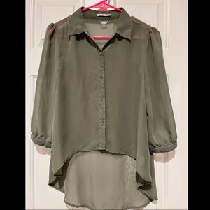 Olive green sheer long sleeve blouse